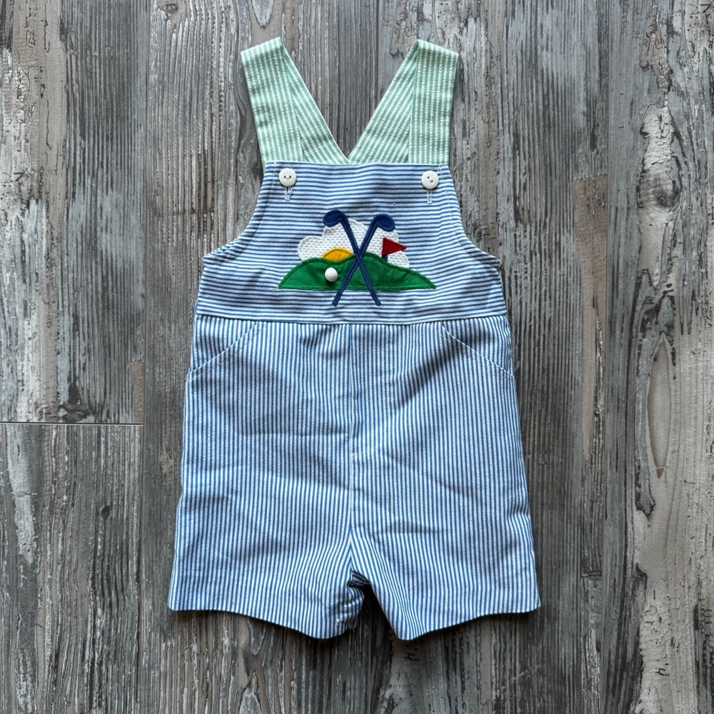 Vintage Toddler Eiseman Boys Striped Golf Sleeveless One Piece Large 2T Blue